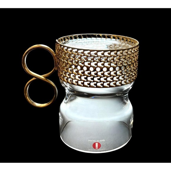 Set Of 2 Iittala Finland Tsaikka Glasses Metal Holder Timo Sarpaneva 8 oz - Picture 6 of 7